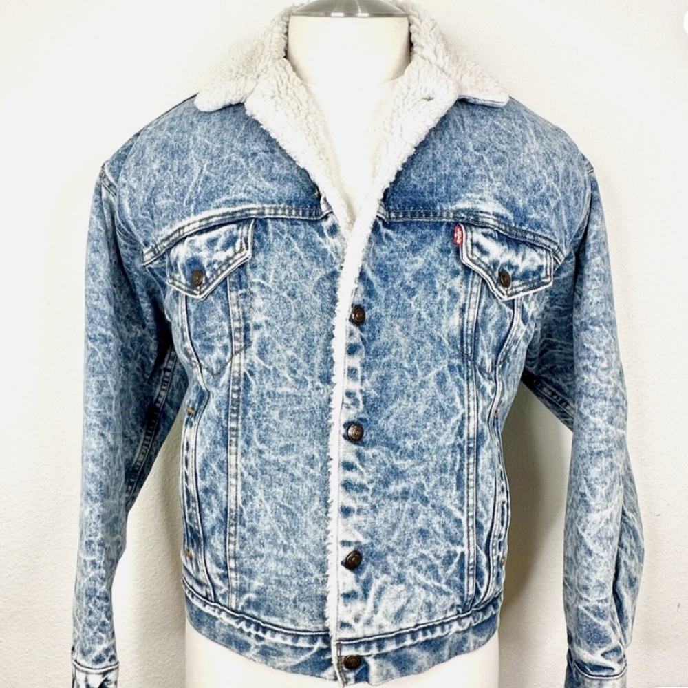 VINTAGE LEVIS ACID WASH SHERPA TRUCKERS JEAN JACKET SZ MED